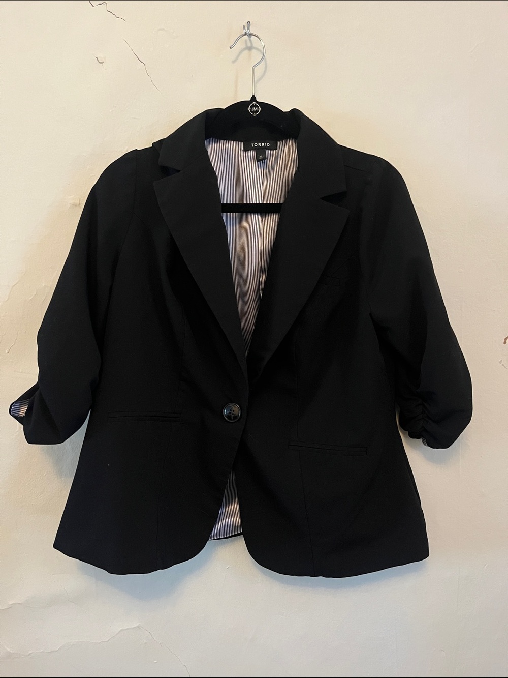 torrid Black Single-Button Ruched Sleeve Blazer